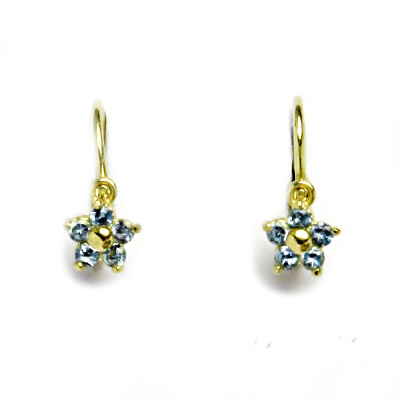 Zlaté dětské náušnice kytičky Swarovski akvamarin - NK1391 - žluté zlato