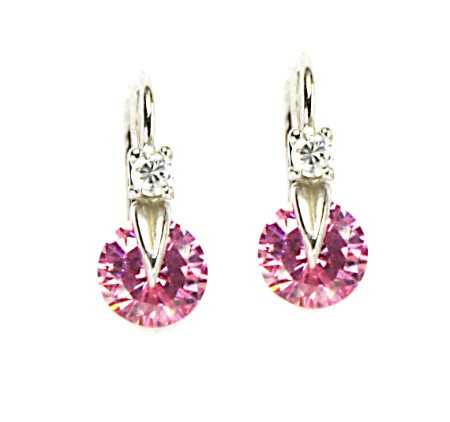 Stříbrné náušnice pink zirkon - NK1288
