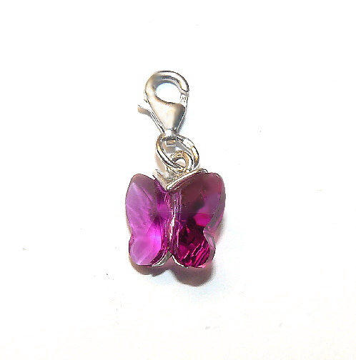 Stříbrný přívěsek motýlek Swarovski fuchsie ,karabina - P1307 kar