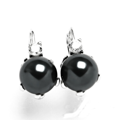 Stříbrné náušnice perla Swarovski black a zirkon - NK1190
