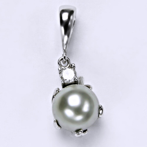 Stříbrný přívěsek perla Swarovski šedá a zirkon - P1190