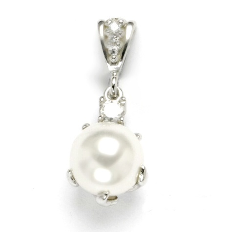 Stříbrný přívěsek perla Swarovski white a zirkon - P1190