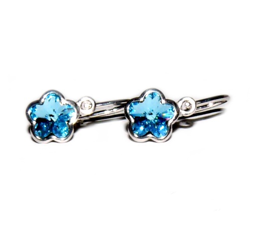 Stříbrné dětské náušnice kytička Swarovski akvamarine - NK1297