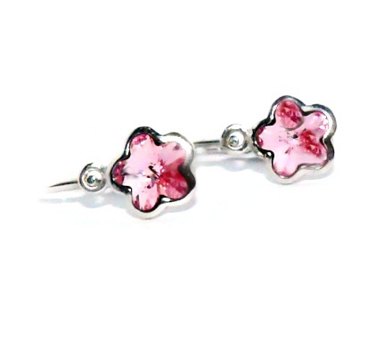 Stříbrné dětské náušnice kytička Swarovski light rose - NK1297