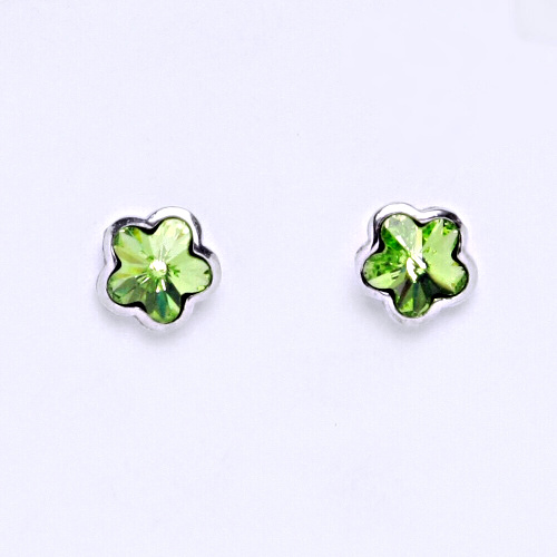Stříbrné náušnice kytičky Swarovski peridot - NŠ1297