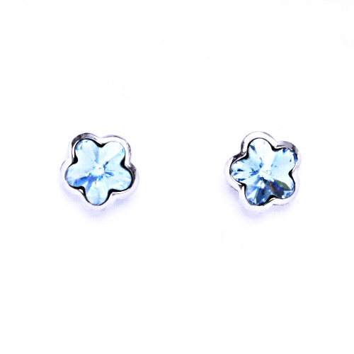 Stříbrné náušnice kytičky Swarovski akvamarin - NŠ1297