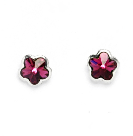 Stříbrné náušnice kytičky Swarovski fuchsie - NŠ1297