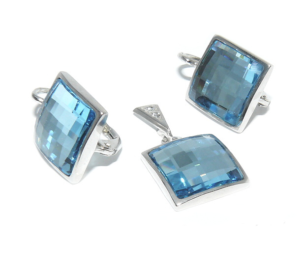 Stříbrná souprava krystal Swarovski akvamarine - S1305