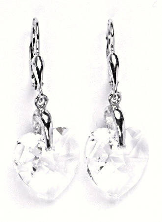 Stříbrné náušnice srdíčka Swarovski krystal čirý - NK1313/27