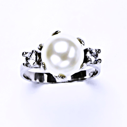 Stříbrný prsten perla Swarovski white a zirkon - T1190