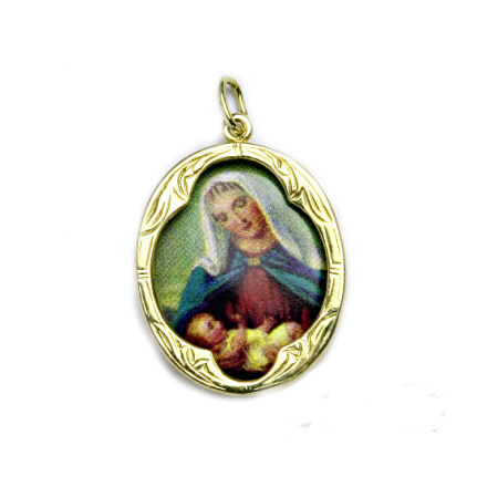 Zlatý přívěsek medailon Madonka - P1013 K - žluté zlato