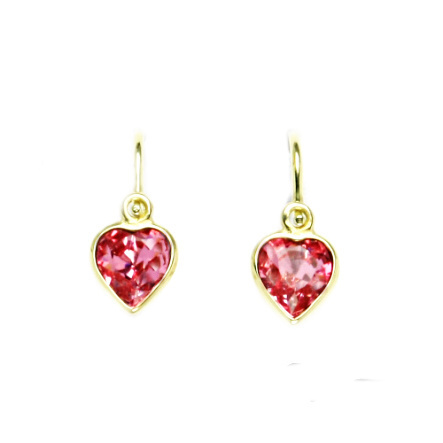 Zlaté dětské náušnice srdíčka Swarovski rose - NK1315 - žluté zlato