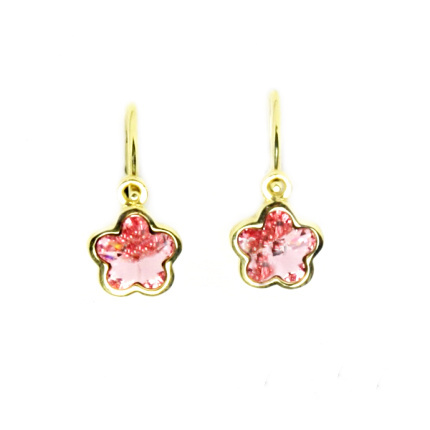 Zlaté dětské náušnice kytičky Swarovski rose - NK1297 - žluté zlato