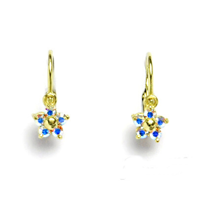 Zlaté dětské náušnice kytičky Swarovski AB - NK1391 žluté zlato