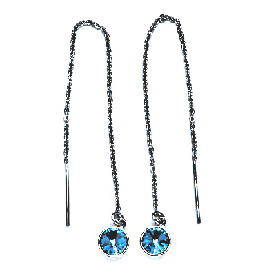 Srříbrné řetízkové protahovací náušnice Swarovski Akvamarine - NŘ1336