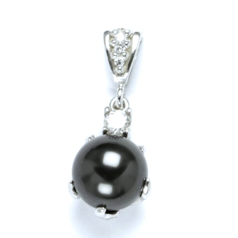 Stříbrný přívěsek perla Swarovski black a zirkon - P1190