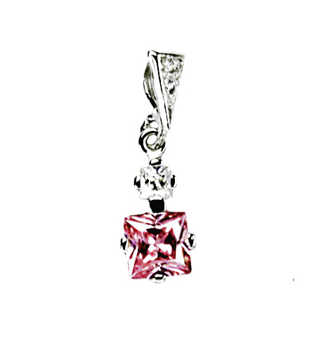 Stříbrný přívěsek čtverce zirkony , pink - P1249