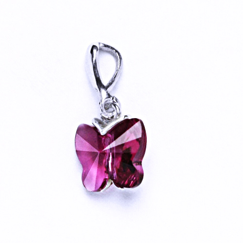 Stříbrný přívěsek motýl Swarovski fuchsia - P1307