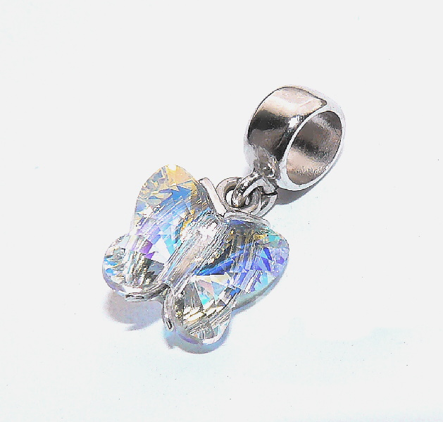 Stříbrný korálek motýl Swarovski AB crystal - P1307/kor.