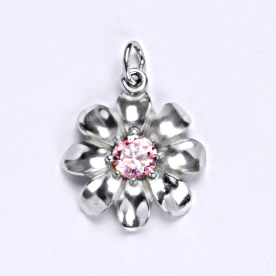 Stříbrný přívěsek květina pink zirkon - P1389