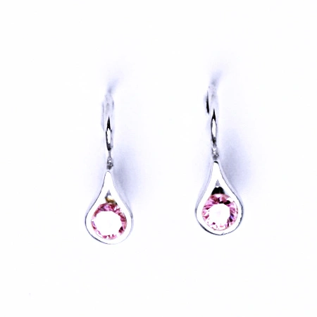 Stříbrné náušnice slza pink zirkon - VE5
