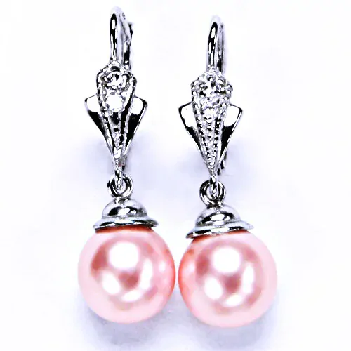 Stříbrné visací náušnice perla Swarovski pink - NK9/1193