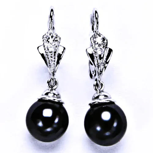 Stříbrné visací náušnice perla Swarovski black - NK9/1193