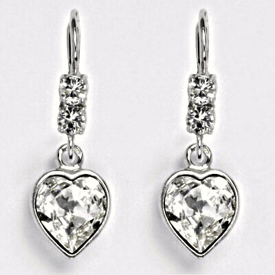 Stříbrné visací náušnice srdíčka Swarovski čiré - NK1346/1396