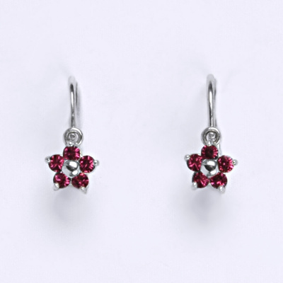 Stříbrné náušnice dětské kytička Swarovski fuchsie - NK1391