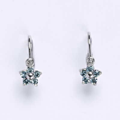 Stříbrné náušnice dětské kytička Swarovski akvamarine - NK1391