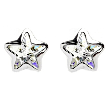 Stříbrné náušnice hvězda Swarovski krystal čirý - NŠ1325