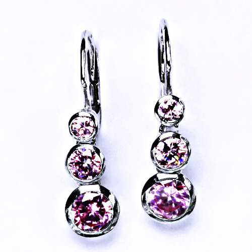 Stříbrné visací náušnice pink zirkony - VE26