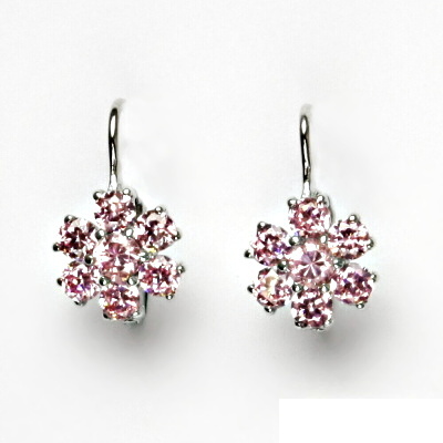 Stříbrné náušnice květina pink zirkon - VE24