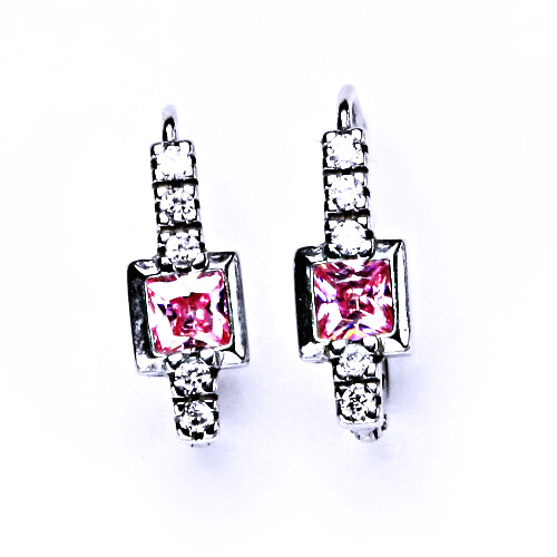 Stříbrné náušnice pink zirkon - VE37