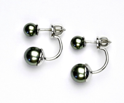 Stříbrné náušnice 2v1 Swarovski perla šedozelená - NŠ1183/1512m