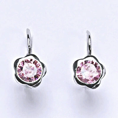 Stříbrné náušnice kytička pink zirkon - NK1271