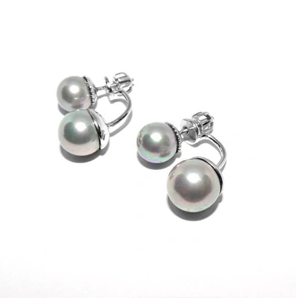 Stříbrné náušnice 2v1 Swarovski perla perleťově šedá - NŠ1183/1512v