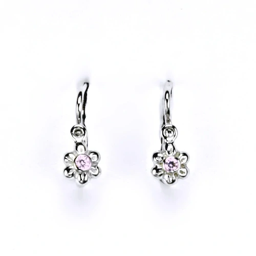 Zlaté dětské náušnice kytičky pink zirkon - NK1349 bílé zlato