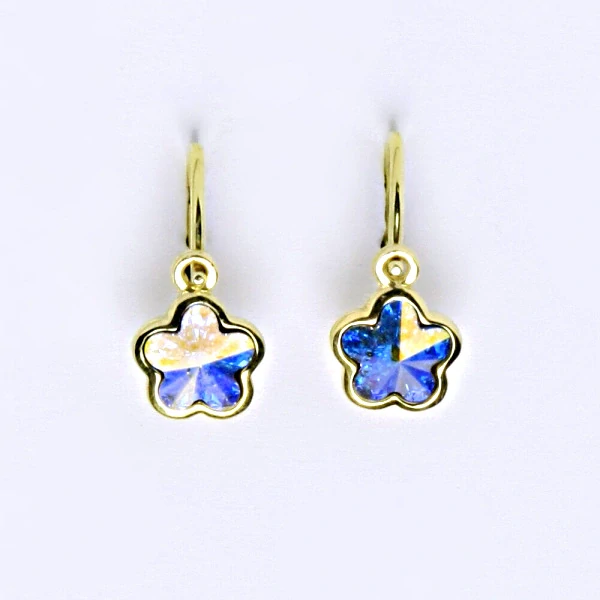 Zlaté dětské náušnice kytičky Swarovski AB - NK1297 žluté zlato