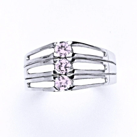 Stříbrný prsten pink zirkony - T1365