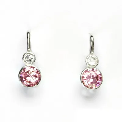 Stříbrné náušnice na patent pink zirkon - NK1096
