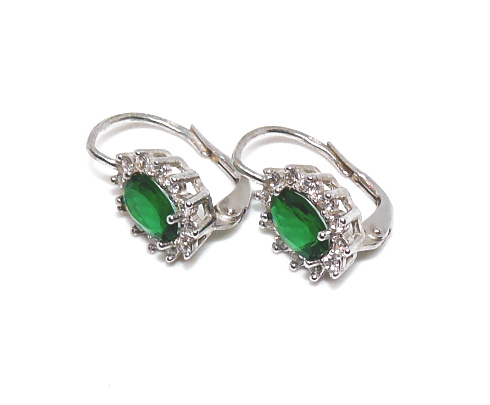 Stříbrné náušnice na patent zirkon emerald - NK1480