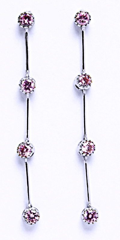 Stříbrné náušnice visací pink zirkon - VE136