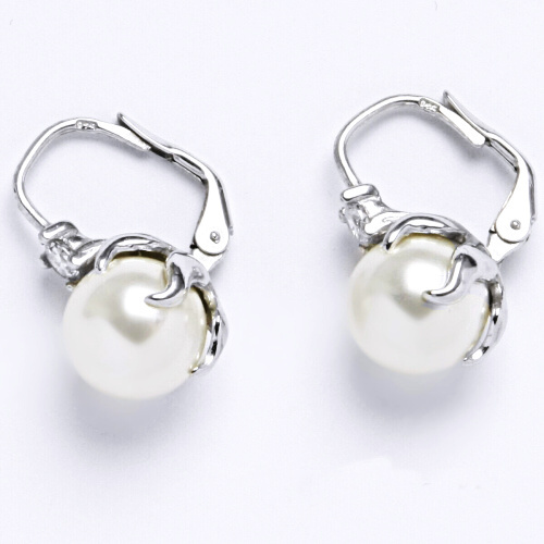 Stříbrné náušnice perla Swarovski bílá a zirkon - NK1190