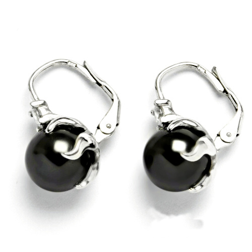 Stříbrné náušnice perla Swarovski black a zirkon - NK1190