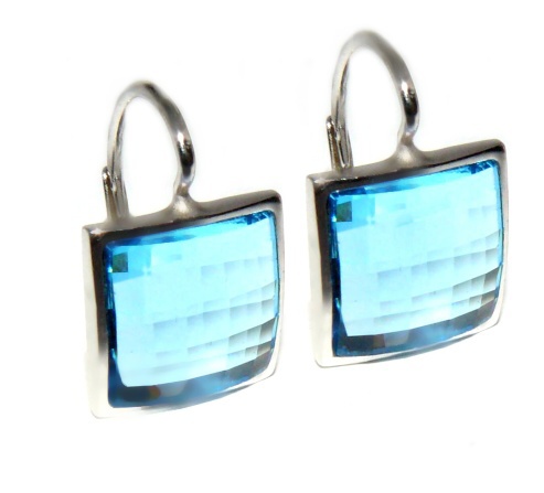 Stříbrné náušnice Swarovski krystal akvamarine - NK1305