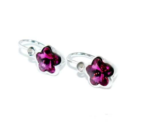 Stříbrné dětské náušnice kytička Swarovski fuchsia - NK1297