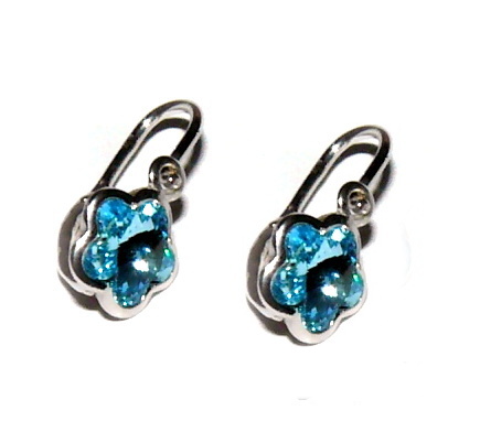 Stříbrné dětské náušnice kytička Swarovski akvamarine - NK1297