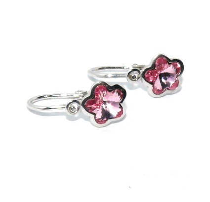 Stříbrné dětské náušnice kytička Swarovski light rose - NK1297