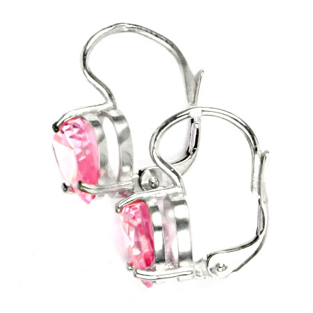 Stříbrné náušnice srdce na patent pink zirkon - NK1358